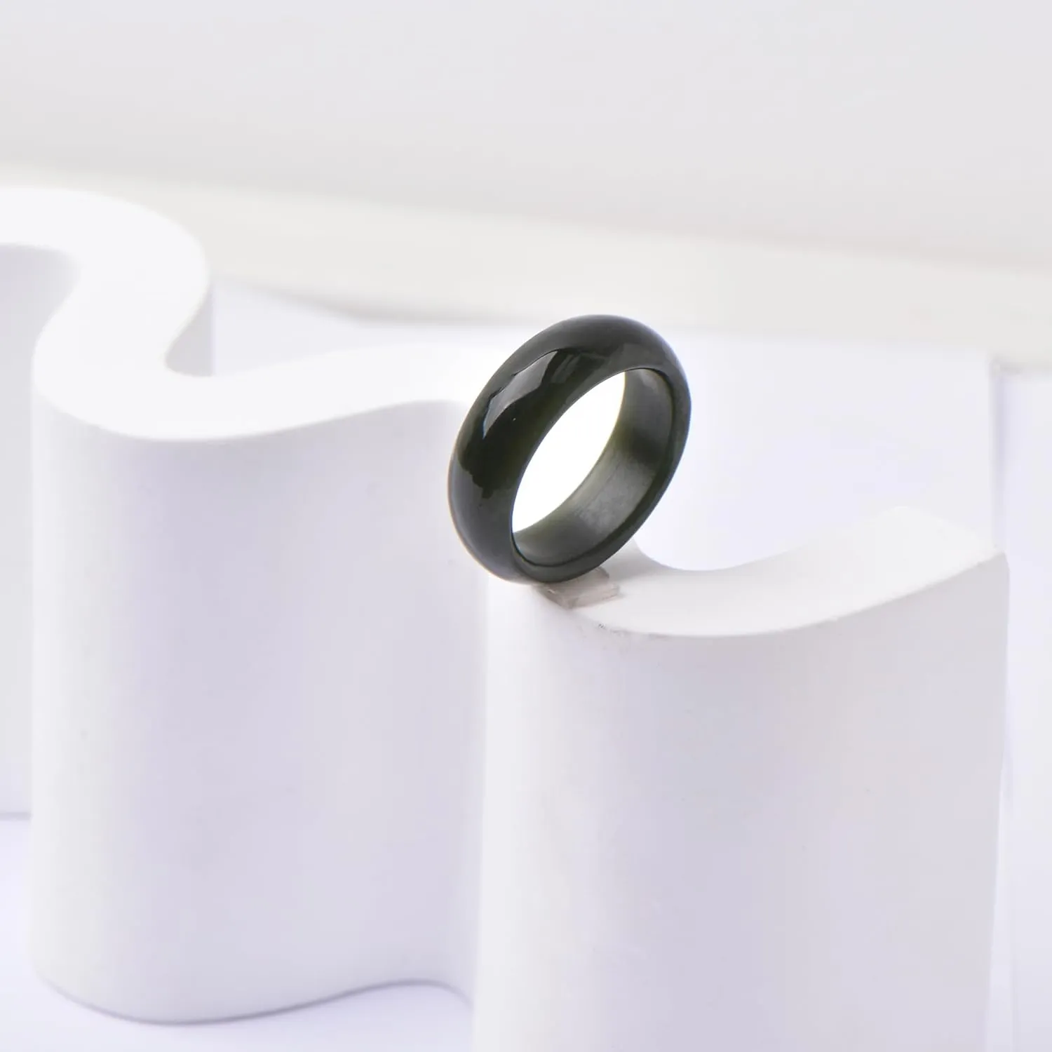 Natural Hotan Black Green Jade Rings Good Luck Jewelry Natural Green Jade FengShui Ring for Men Women Unisex with Gift Box