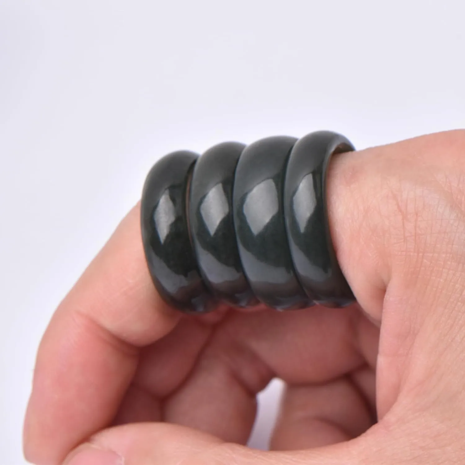 Natural Hotan Black Green Jade Rings Good Luck Jewelry Natural Green Jade FengShui Ring for Men Women Unisex with Gift Box