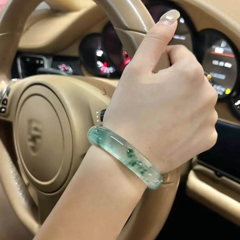 Natural Ice Type Dulong Jade Drifting Green Bangle 58-62mm Fengshui Fashion Jade bracelet For Women Genuine