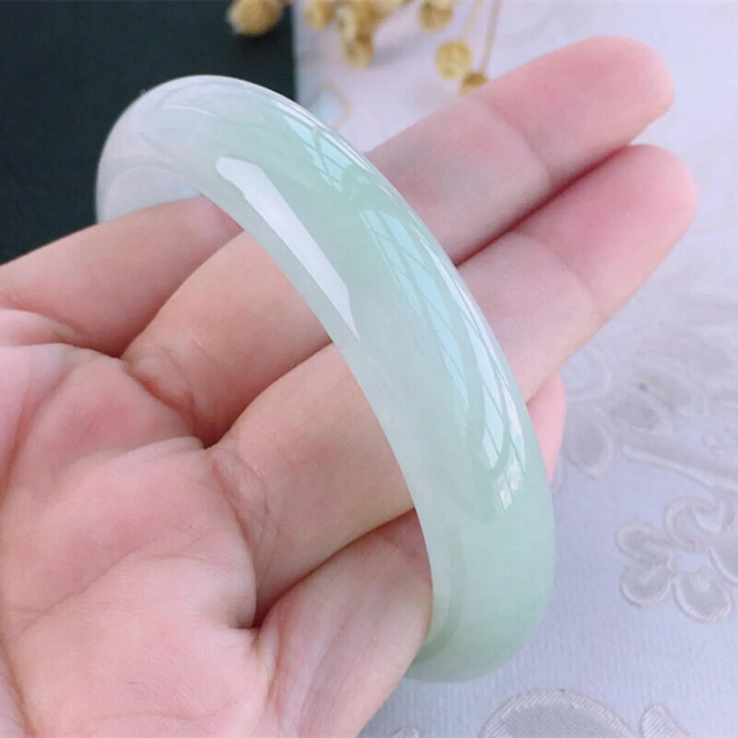 Natural Jade Bangle Bracelet For Women, Light Green Transparent, Hand Polished,worthy Of Inheritance, The Product Has Passed Verification