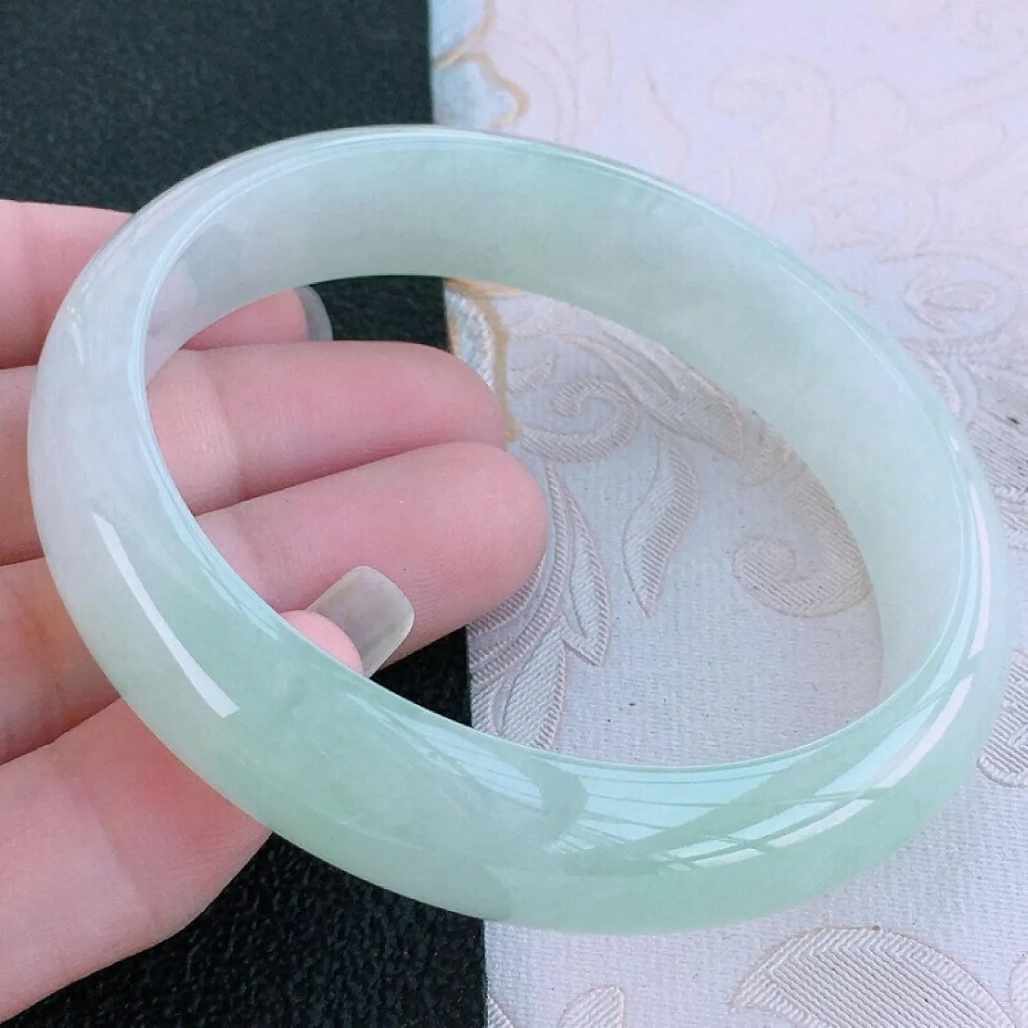 Natural Jade Bangle Bracelet For Women, Light Green Transparent, Hand Polished,worthy Of Inheritance, The Product Has Passed Verification