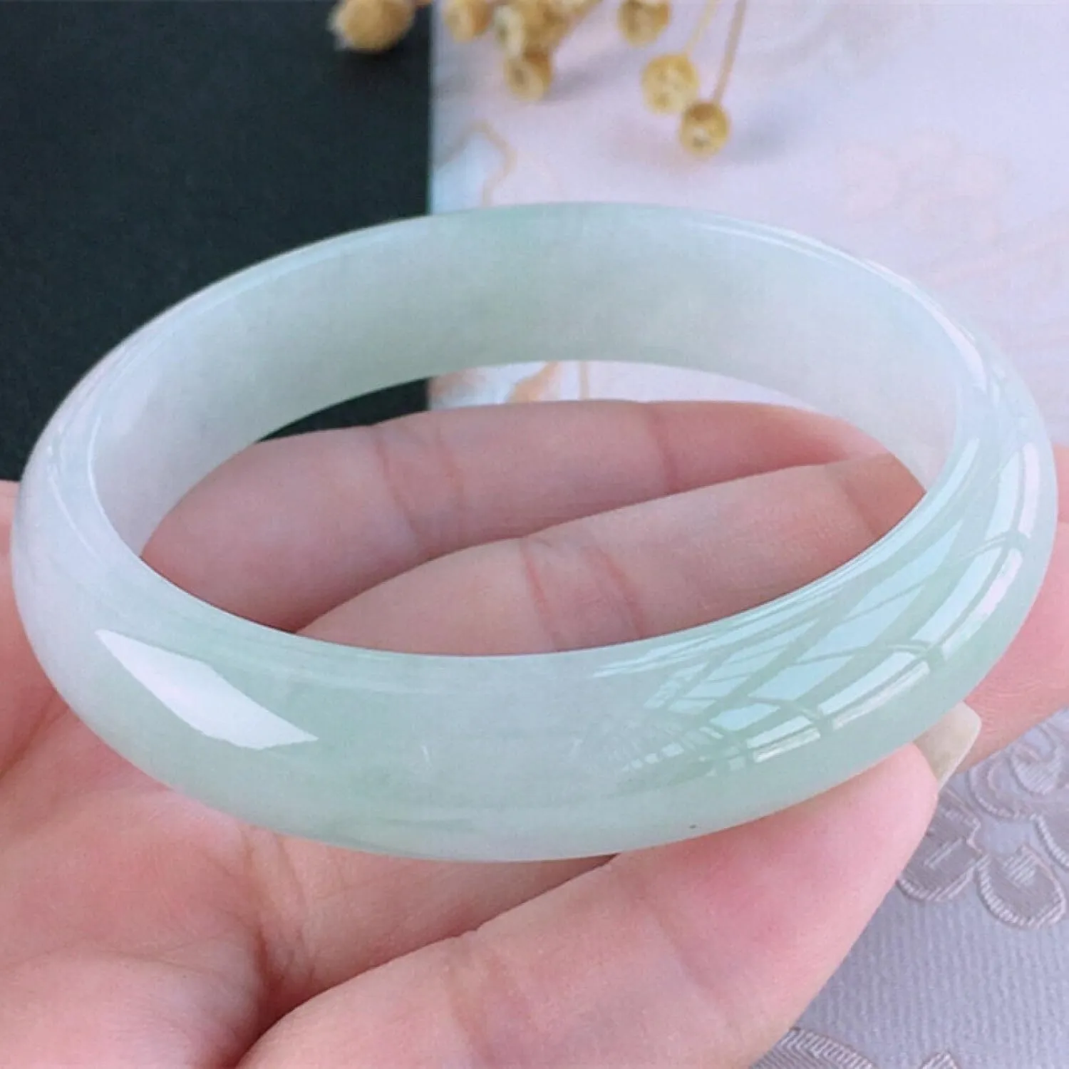 Natural Jade Bangle Bracelet For Women, Light Green Transparent, Hand Polished,worthy Of Inheritance, The Product Has Passed Verification
