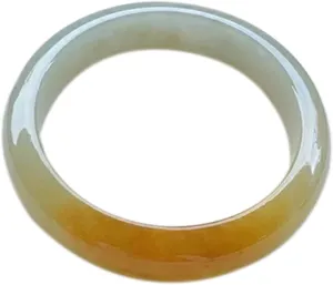 Natural Jadeite Icy Seed Yellow And White Round Strip Bangle 58-62mm Fengshui Fashion Jade bracelet For Women Genuine
