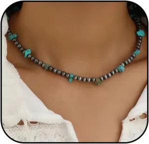 Navajo Pearl Necklace Western Jewelry for Women Western Cowgirl Turquoise Necklaces Boho Navajo Beaded Choker Necklace