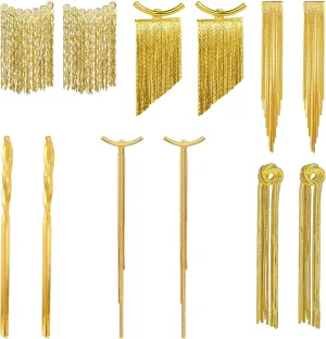 NEWITIN 6 Pairs Gold Tassel Earrings for Women Long Tassel Drop Dangle Earrings Hypoallergenic Statement Earring Fringe Earrings for Wedding Prom Bridesmaid Jewelry