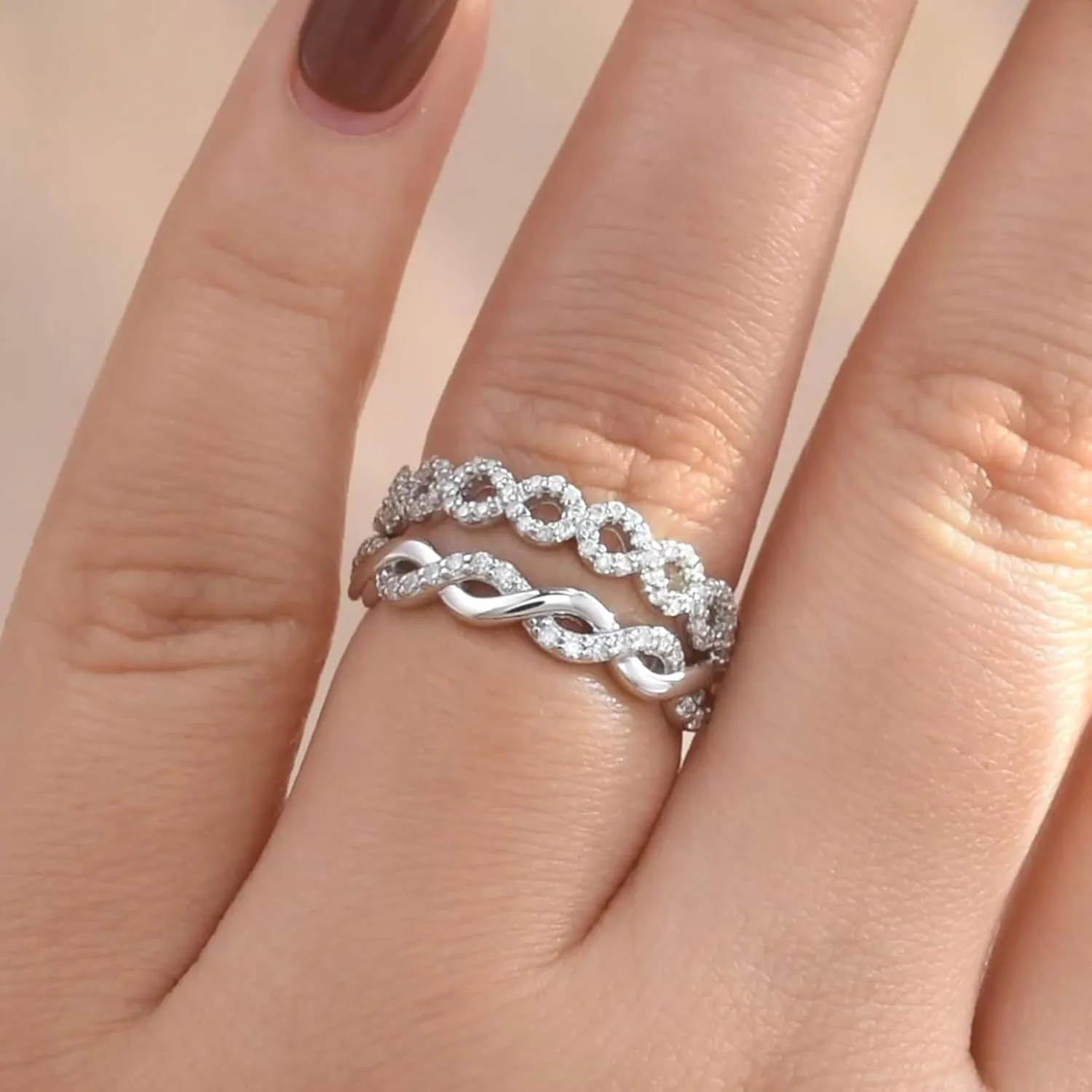 Newshe Jewellery Moissanite Curved Wedding Bands for Her Stacking Eternity Rings 925 Sterling Silver Wishbone Size 5-10