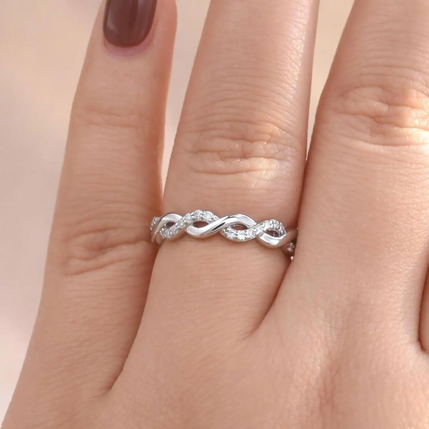 Newshe Jewellery Moissanite Curved Wedding Bands for Her Stacking Eternity Rings 925 Sterling Silver Wishbone Size 5-10