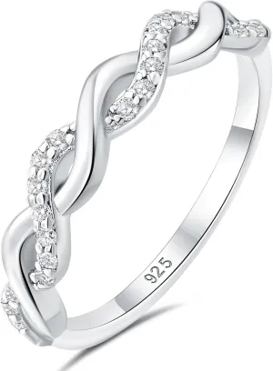 Newshe Jewellery Moissanite Curved Wedding Bands for Her Stacking Eternity Rings 925 Sterling Silver Wishbone Size 5-10