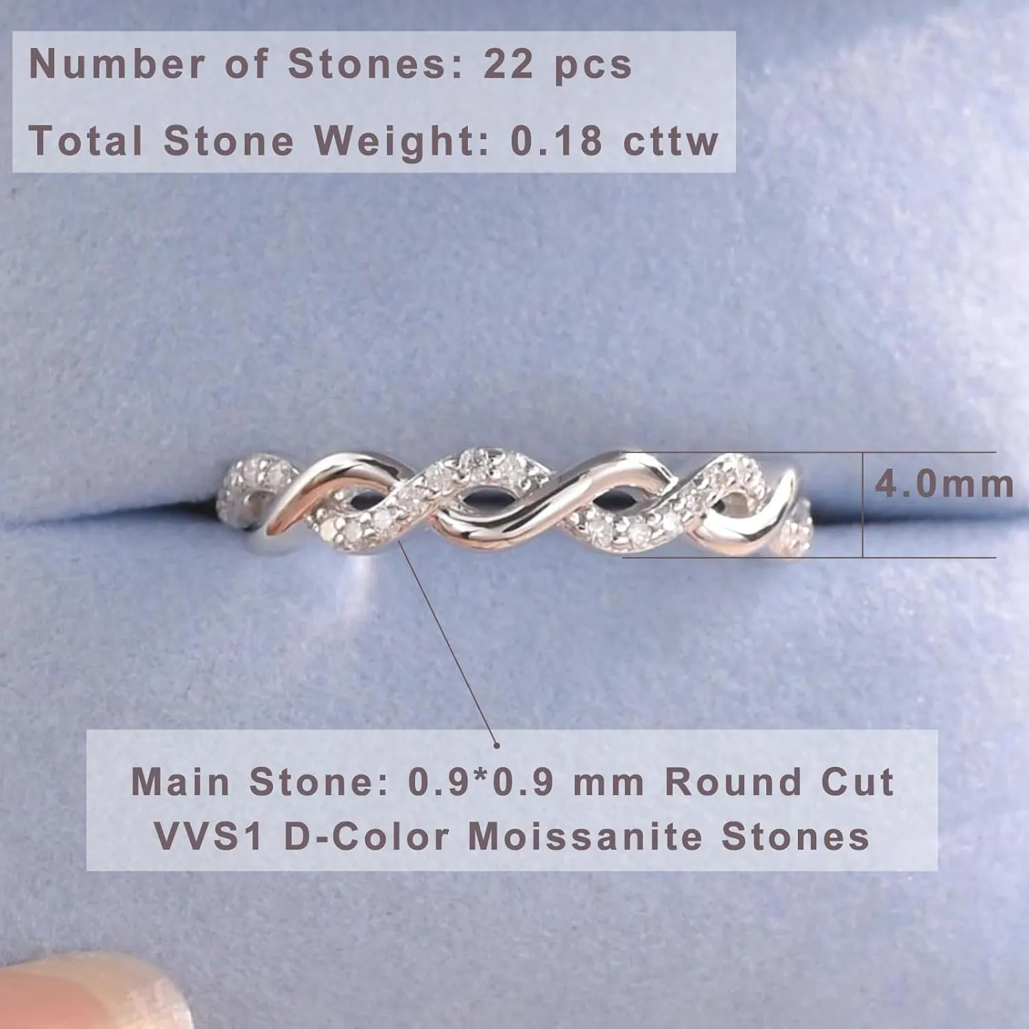 Newshe Jewellery Moissanite Curved Wedding Bands for Her Stacking Eternity Rings 925 Sterling Silver Wishbone Size 5-10