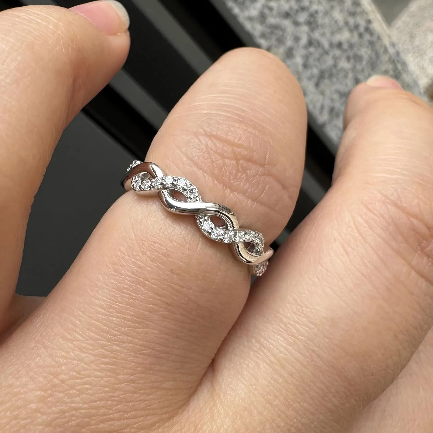Newshe Jewellery Moissanite Curved Wedding Bands for Her Stacking Eternity Rings 925 Sterling Silver Wishbone Size 5-10