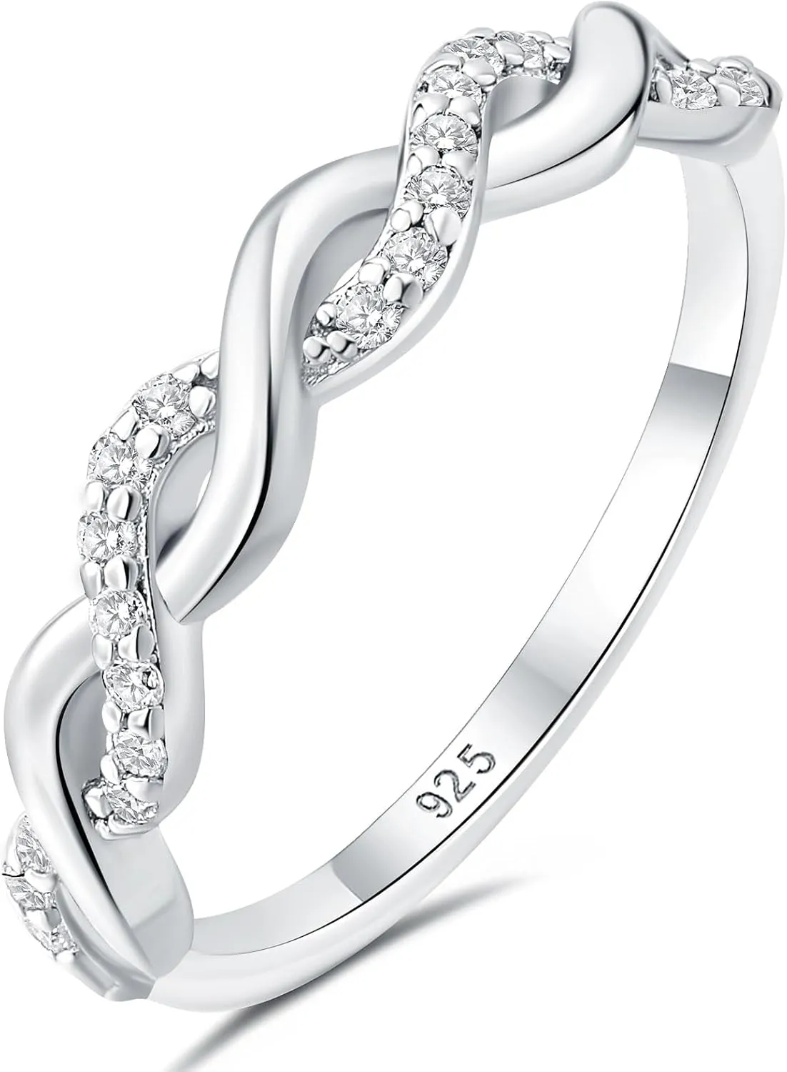 Newshe Jewellery Moissanite Curved Wedding Bands for Her Stacking Eternity Rings 925 Sterling Silver Wishbone Size 5-10