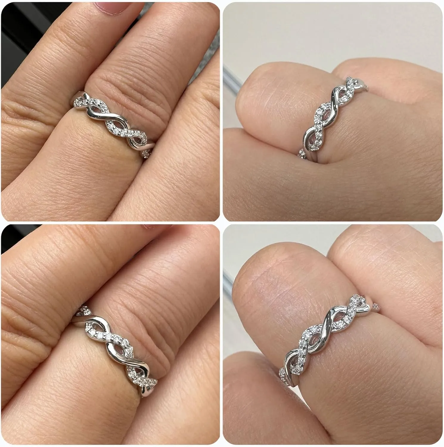 Newshe Jewellery Moissanite Curved Wedding Bands for Her Stacking Eternity Rings 925 Sterling Silver Wishbone Size 5-10