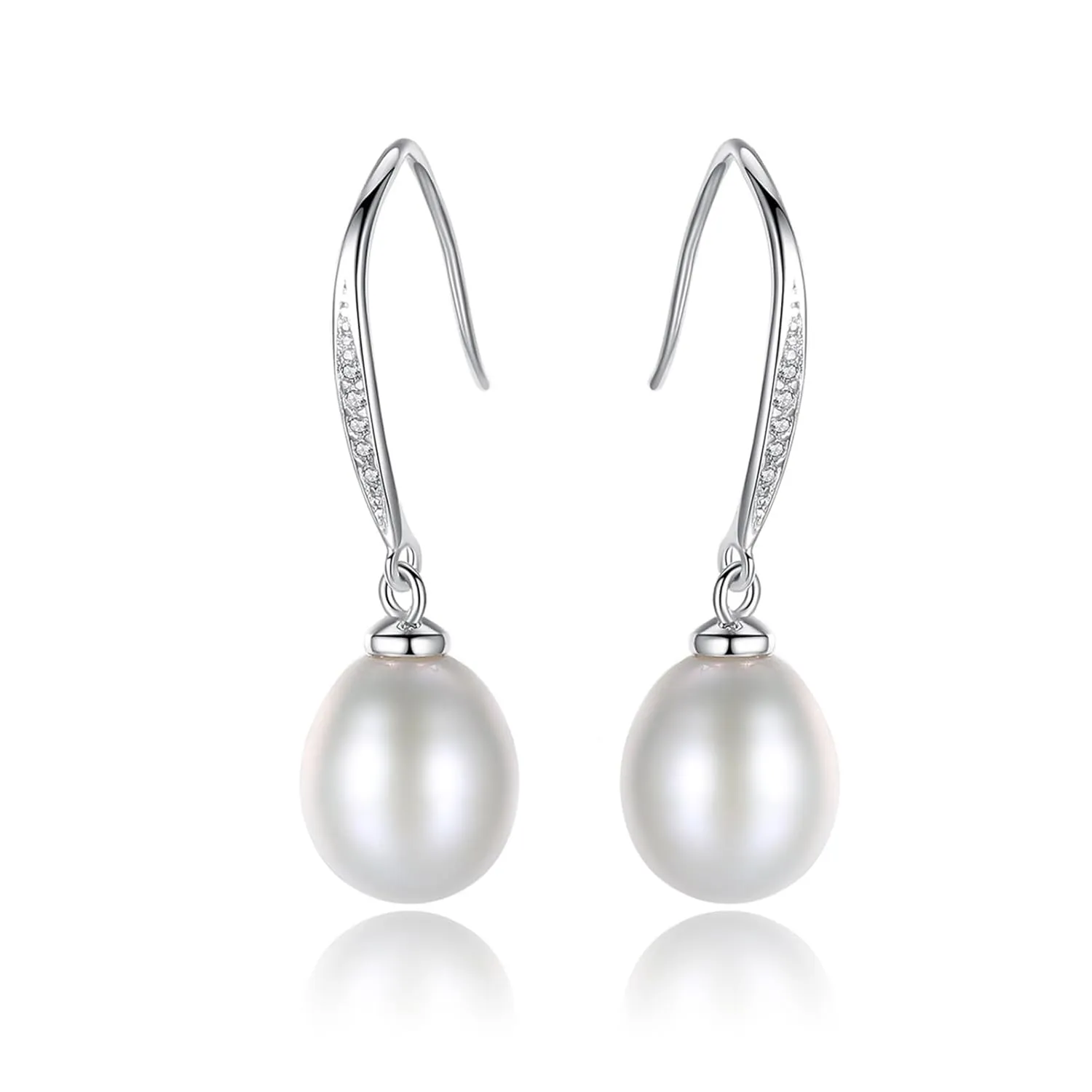 OUXi Pearl Drop Earring 925 Silver Freshwater Pearl Jewelry for Women, Hypoallergenic Rhinestone Dangle Ear decoration, Tiny Pearl Earrings for Brides, Bridesmaid, Teen, Mother's Day Gift