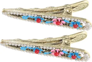 PartyKindom 2pcs Vintage Mini Chinese Hair Clips Elegant Flower Hairpins for Women Compact Accessories for Daily Wear Special Events for Managing Stray Hairs