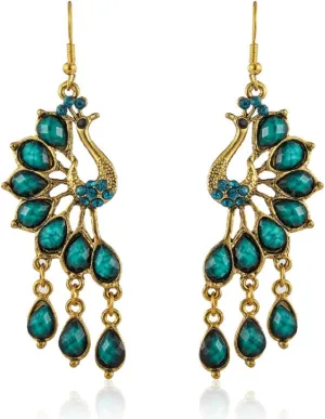 Peacock Teardrop Tassel Earrings, Peacock Chandelier Tassel Dangle Earrings for Women, Bohemian Teardrop Peacock Fringe Earrings, Sparkling Phoenix Bird Stud Earrings Boho Jewelry