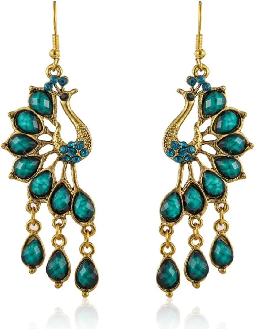 Peacock Teardrop Tassel Earrings, Peacock Chandelier Tassel Dangle Earrings for Women, Bohemian Teardrop Peacock Fringe Earrings, Sparkling Phoenix Bird Stud Earrings Boho Jewelry