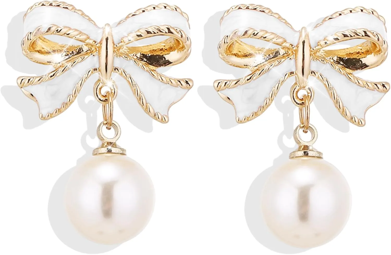 Pearl Bow Earrings for Women,Christmas Bow Earrings Pearl Bow Christmas Earrings Handmade Xmas Holiday Earring Christmas Jewelry Costume Accessories