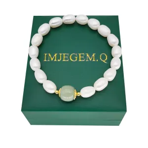 pearl bracelet, jade bracelet for women,Natural baroque freshwater pearl and jadeite combination,stretch beaded bracelets for women,pulseras para mujer,Women's Jewelry Gifts.