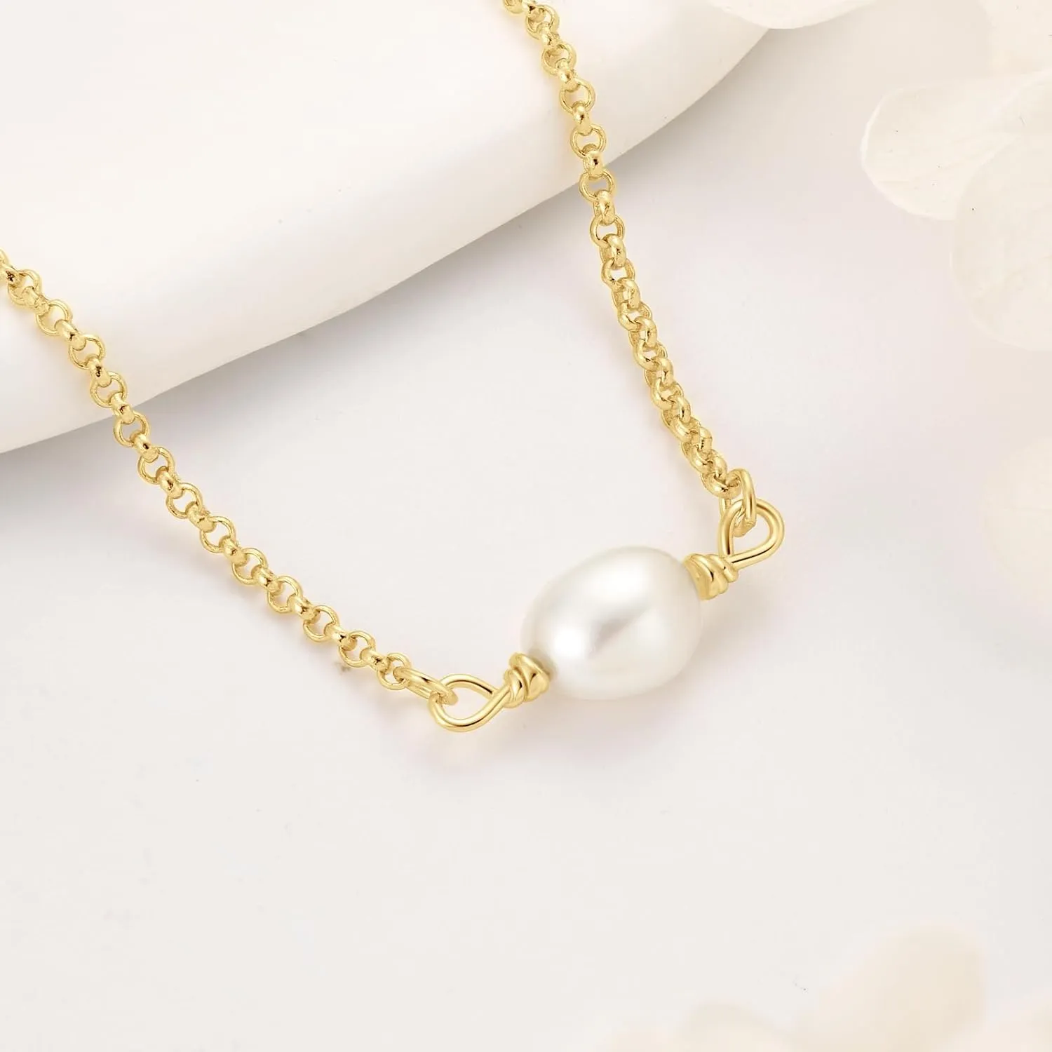 Pearl Choker Necklace for Women, Sterling Silver Handmade Dainty Freshwater Pearl Pendant Necklaces Everyday Jewelry Gifts for Her