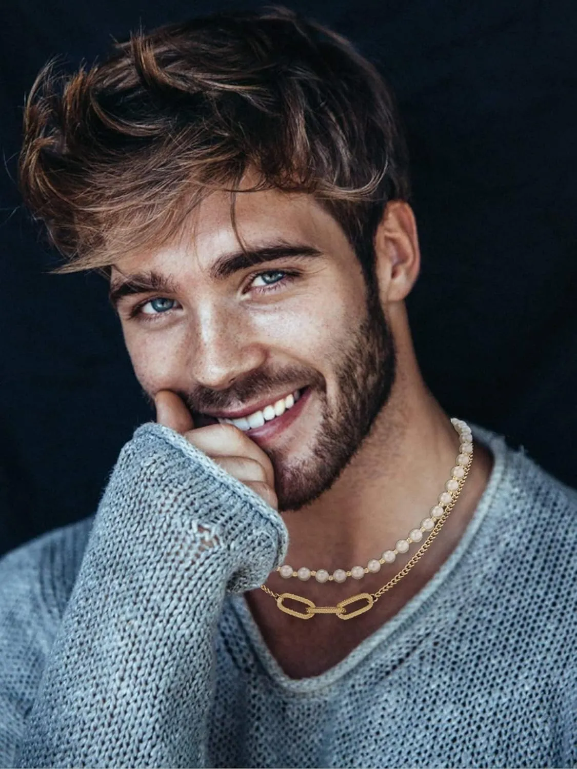 Pearl Choker Necklaces for Men White Pearl Necklace Set Gold Chain Layered Necklace Trendy Pearl Jewelry for Men Birthday Gifts for Boyfriend