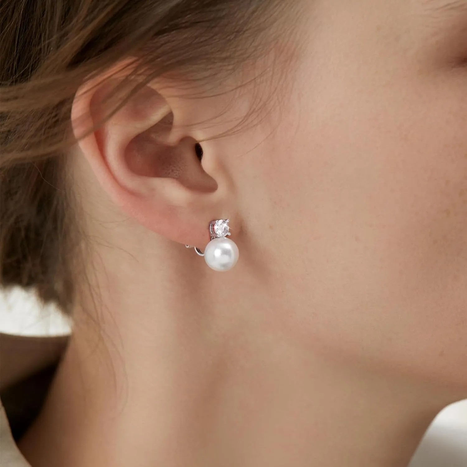 Pearl Clip on Earrings for Women 14K Gold Silver Plated Pearl Earrings Cubic Zirconia Non Pierced Earrings for Women Jewelry Gifts Wedding Party