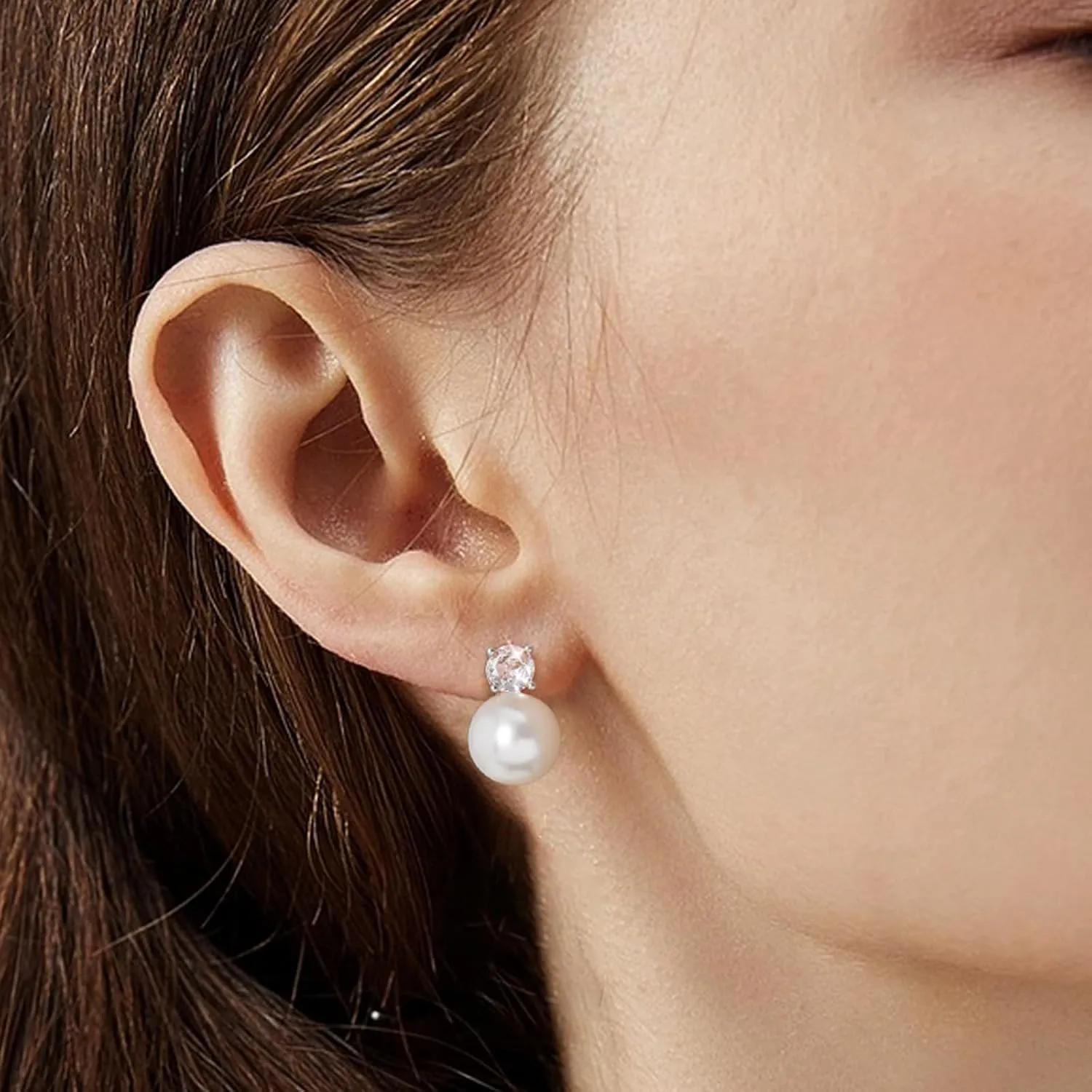 Pearl Clip on Earrings for Women 14K Gold Silver Plated Pearl Earrings Cubic Zirconia Non Pierced Earrings for Women Jewelry Gifts Wedding Party