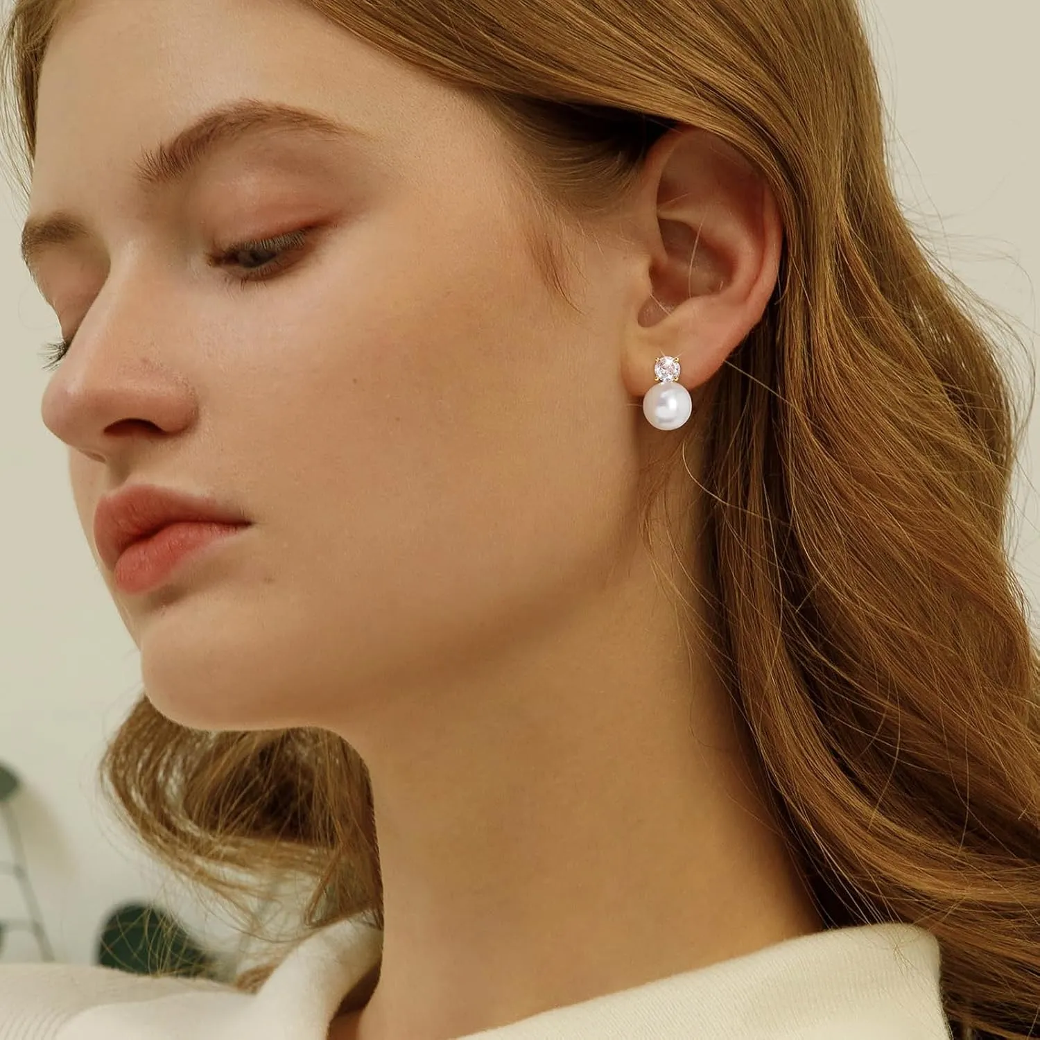 Pearl Clip on Earrings for Women 14K Gold Silver Plated Pearl Earrings Cubic Zirconia Non Pierced Earrings for Women Jewelry Gifts Wedding Party