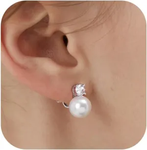 Pearl Clip on Earrings for Women 14K Gold Silver Plated Pearl Earrings Cubic Zirconia Non Pierced Earrings for Women Jewelry Gifts Wedding Party