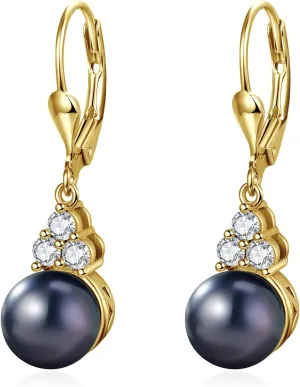 Pearl Dangle Earrings for Women - 925 Sterling Silver Rhodium Plated /14K Gold Plated Drop Earrings White/Black Pearl Dangling Wedding Jewelry Birthday Gifts for Women