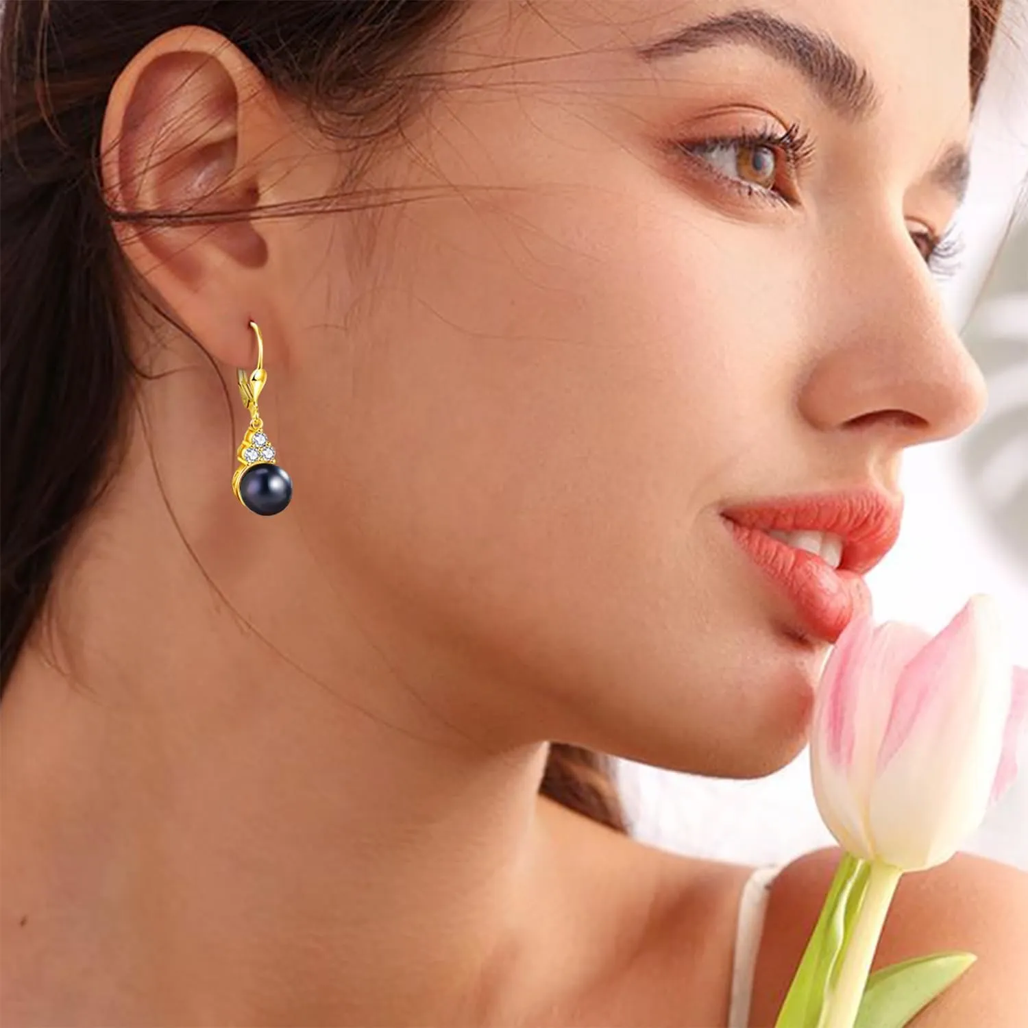 Pearl Dangle Earrings for Women - 925 Sterling Silver Rhodium Plated /14K Gold Plated Drop Earrings White/Black Pearl Dangling Wedding Jewelry Birthday Gifts for Women