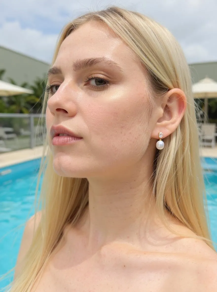 Pearl Drop Earrings Cubic Zirconia Stone Simulated Diamond Earrings for Prom, Bridesmaids, Birthday Women Jewelry