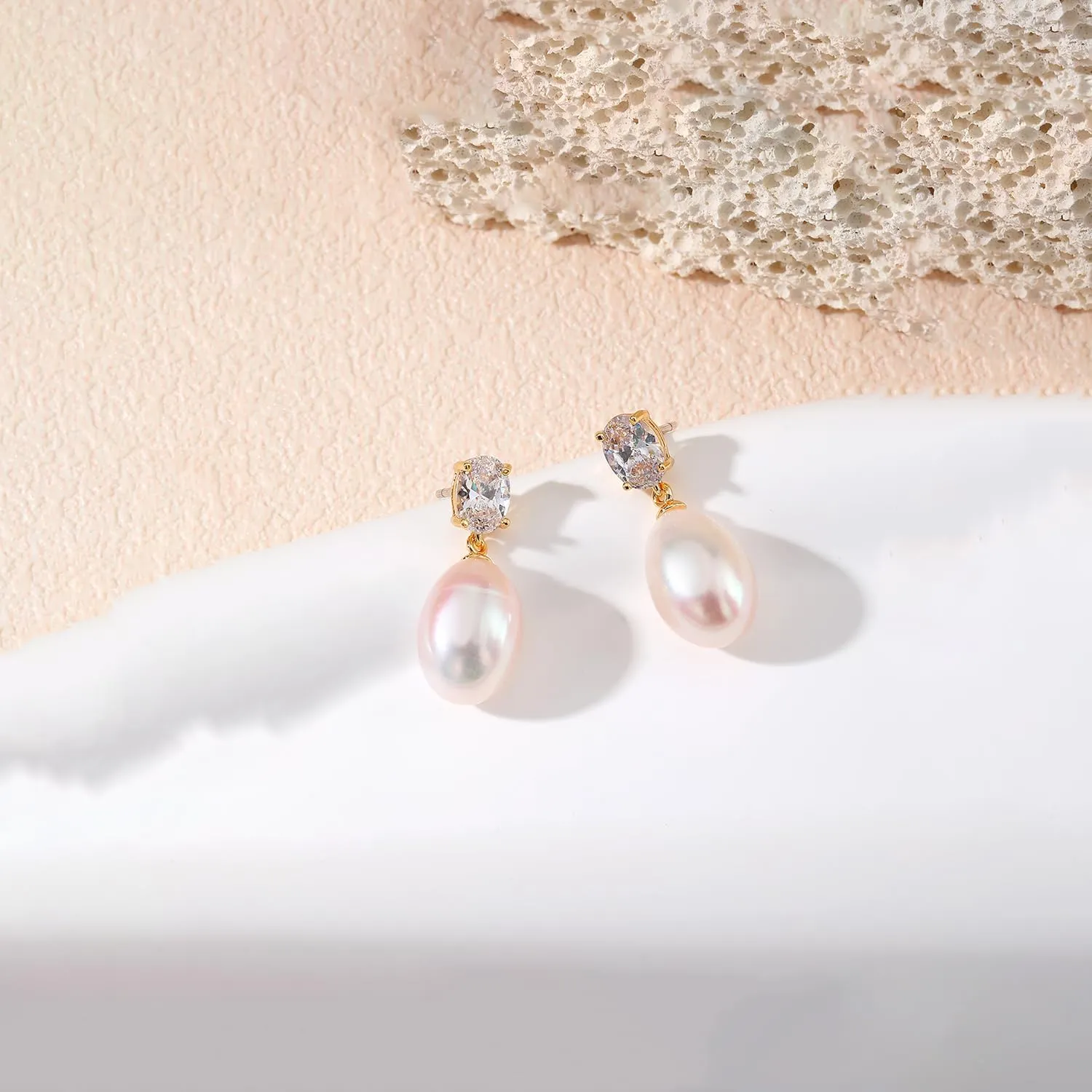 Pearl Drop Earrings Cubic Zirconia Stone Simulated Diamond Earrings for Prom, Bridesmaids, Birthday Women Jewelry