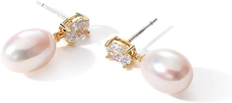 Pearl Drop Earrings Cubic Zirconia Stone Simulated Diamond Earrings for Prom, Bridesmaids, Birthday Women Jewelry