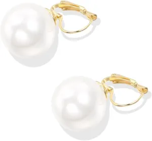 Pearl Drop Earrings, Gold Hoop Earrings Pearl Dangle Earrings for Women, Gold Plated Clasp Hypoallergenic Earrings Jewelry Gift