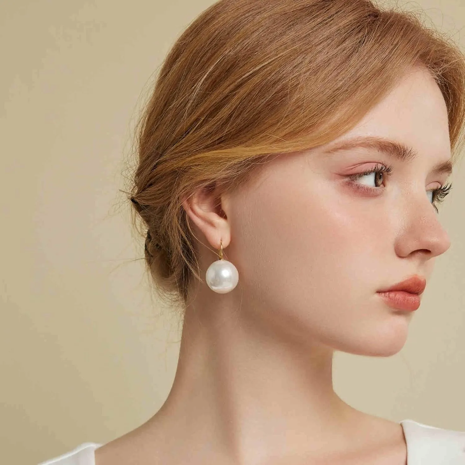 Pearl Drop Earrings, Gold Hoop Earrings Pearl Dangle Earrings for Women, Gold Plated Clasp Hypoallergenic Earrings Jewelry Gift
