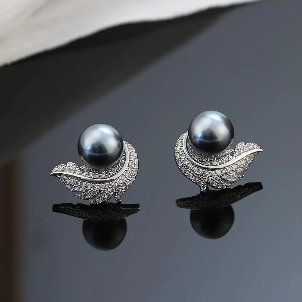 Pearl Earrings for Women, Cultured Stud Pearl Earrings Jewelry for Girls, Silver/Gold Plated Prom Jewelry Dangle Studs Cubic Zirconia Pearl Earrings for Gifts