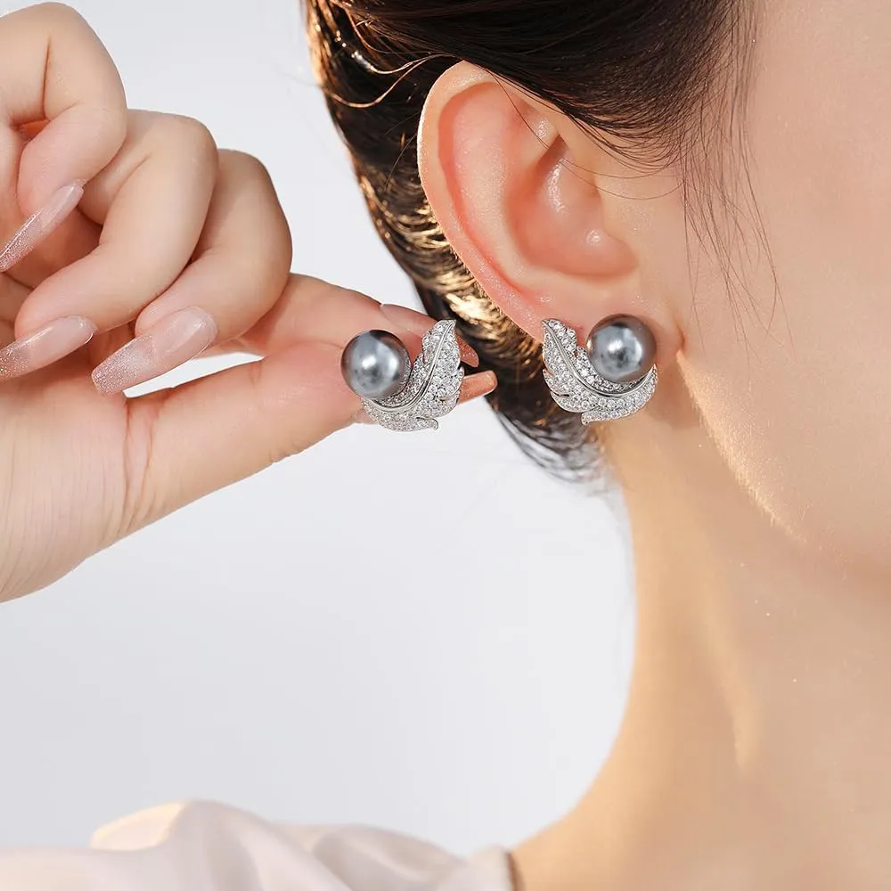 Pearl Earrings for Women, Cultured Stud Pearl Earrings Jewelry for Girls, Silver/Gold Plated Prom Jewelry Dangle Studs Cubic Zirconia Pearl Earrings for Gifts