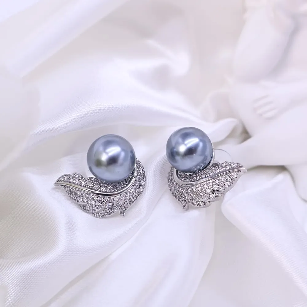 Pearl Earrings for Women, Cultured Stud Pearl Earrings Jewelry for Girls, Silver/Gold Plated Prom Jewelry Dangle Studs Cubic Zirconia Pearl Earrings for Gifts