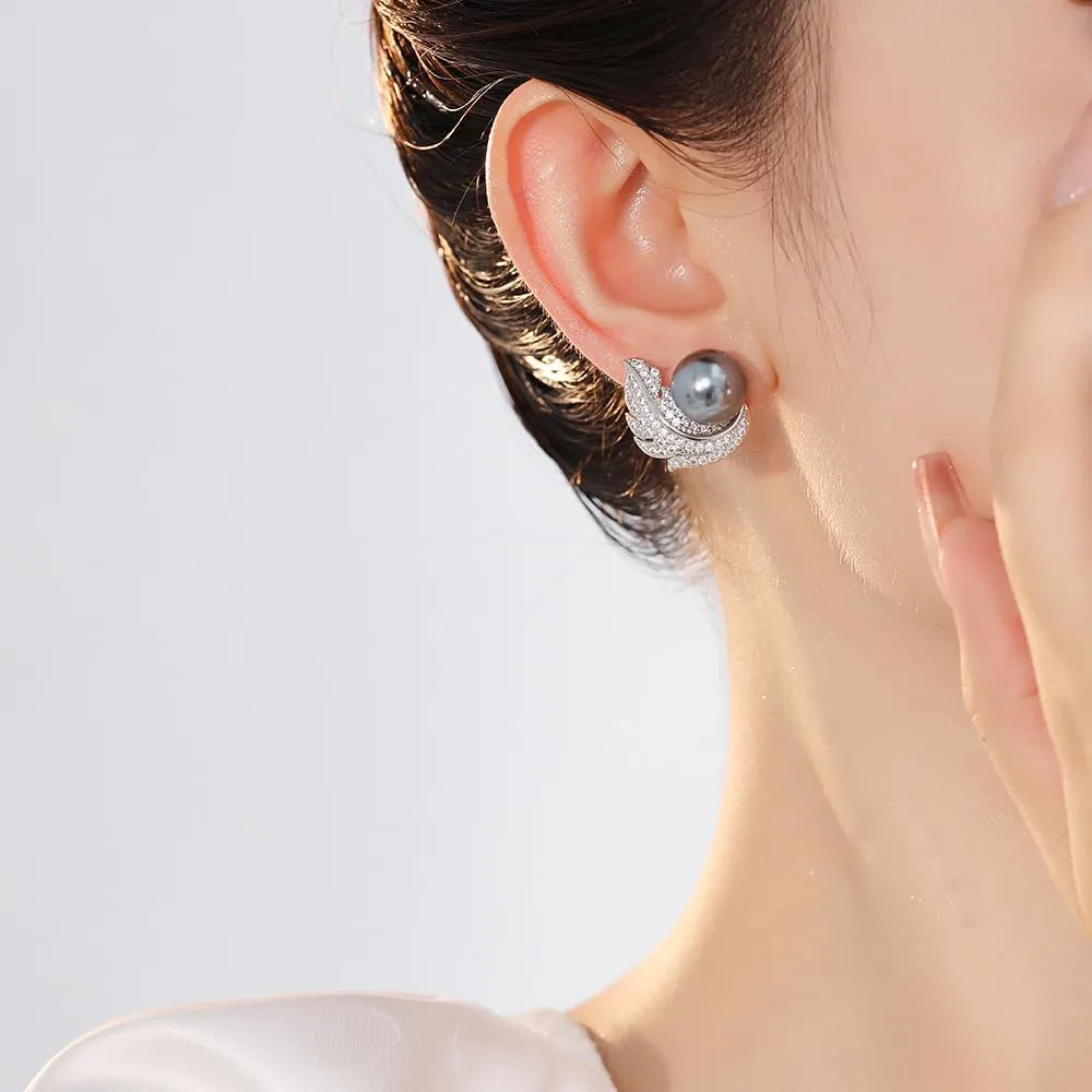 Pearl Earrings for Women, Cultured Stud Pearl Earrings Jewelry for Girls, Silver/Gold Plated Prom Jewelry Dangle Studs Cubic Zirconia Pearl Earrings for Gifts