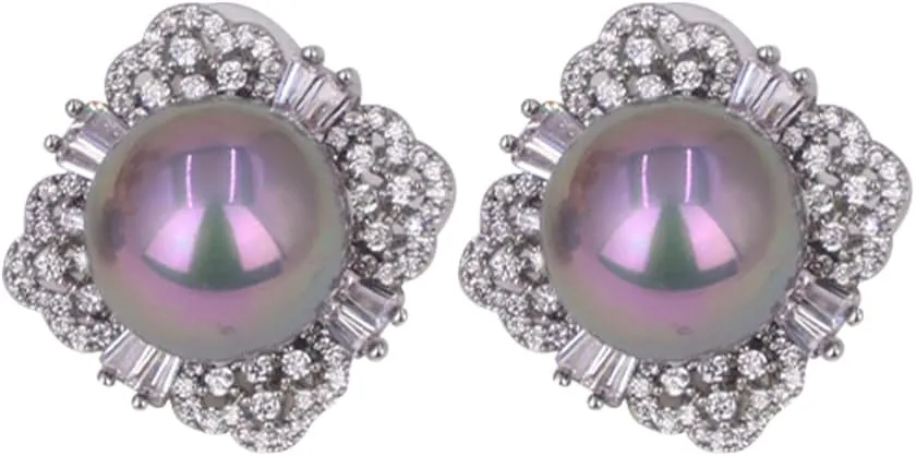 Pearl Earrings for Women, Cultured Stud Pearl Earrings Jewelry for Girls, Silver/Gold Plated Prom Jewelry Dangle Studs Cubic Zirconia Pearl Earrings for Gifts