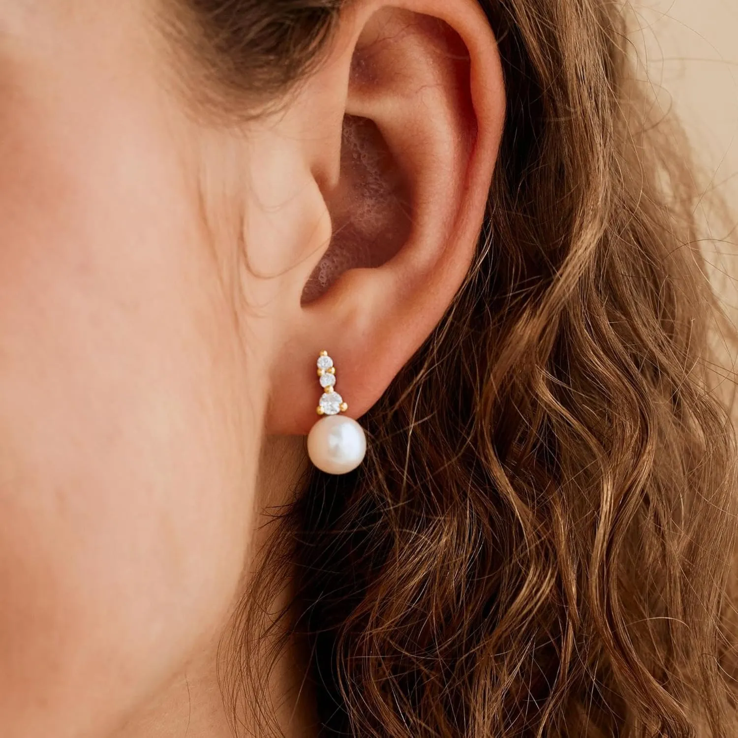 Pearl Earrings for Women - Dainty Gold Dangle Drop Earrings, 14k Gold Plated Cute Bow Design, Hypoallergenic Pearl Studs, Wedding Jewelry Gifts