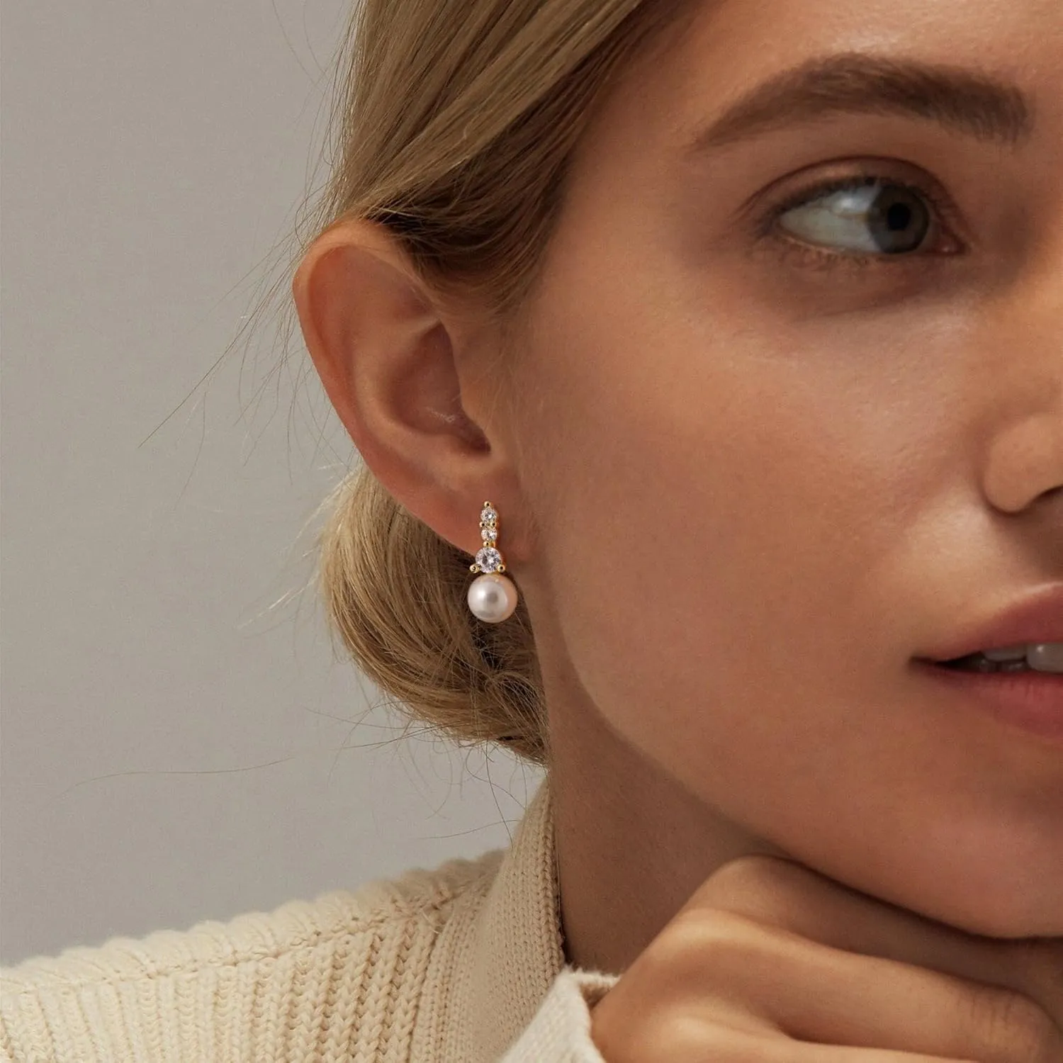 Pearl Earrings for Women - Dainty Gold Dangle Drop Earrings, 14k Gold Plated Cute Bow Design, Hypoallergenic Pearl Studs, Wedding Jewelry Gifts