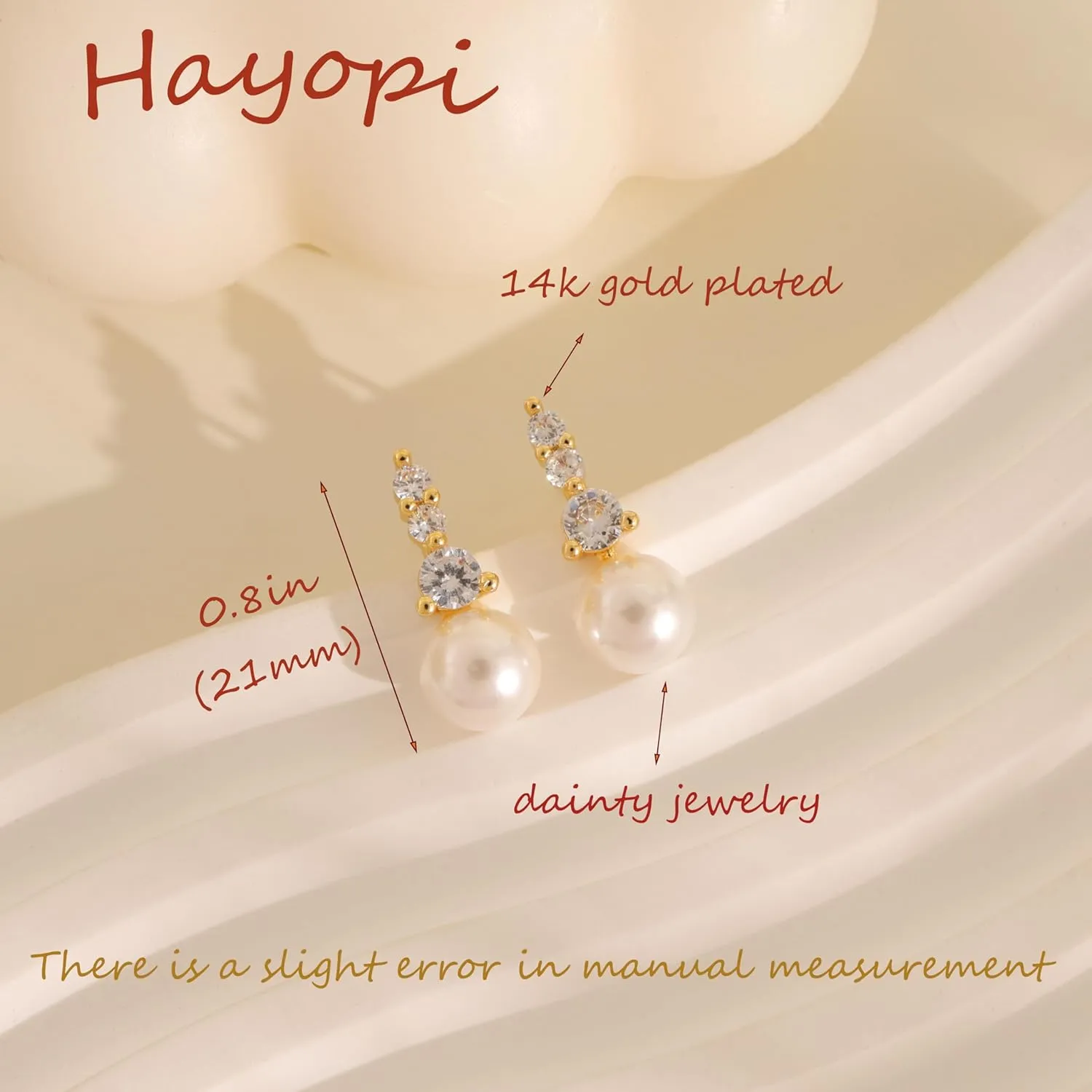 Pearl Earrings for Women - Dainty Gold Dangle Drop Earrings, 14k Gold Plated Cute Bow Design, Hypoallergenic Pearl Studs, Wedding Jewelry Gifts