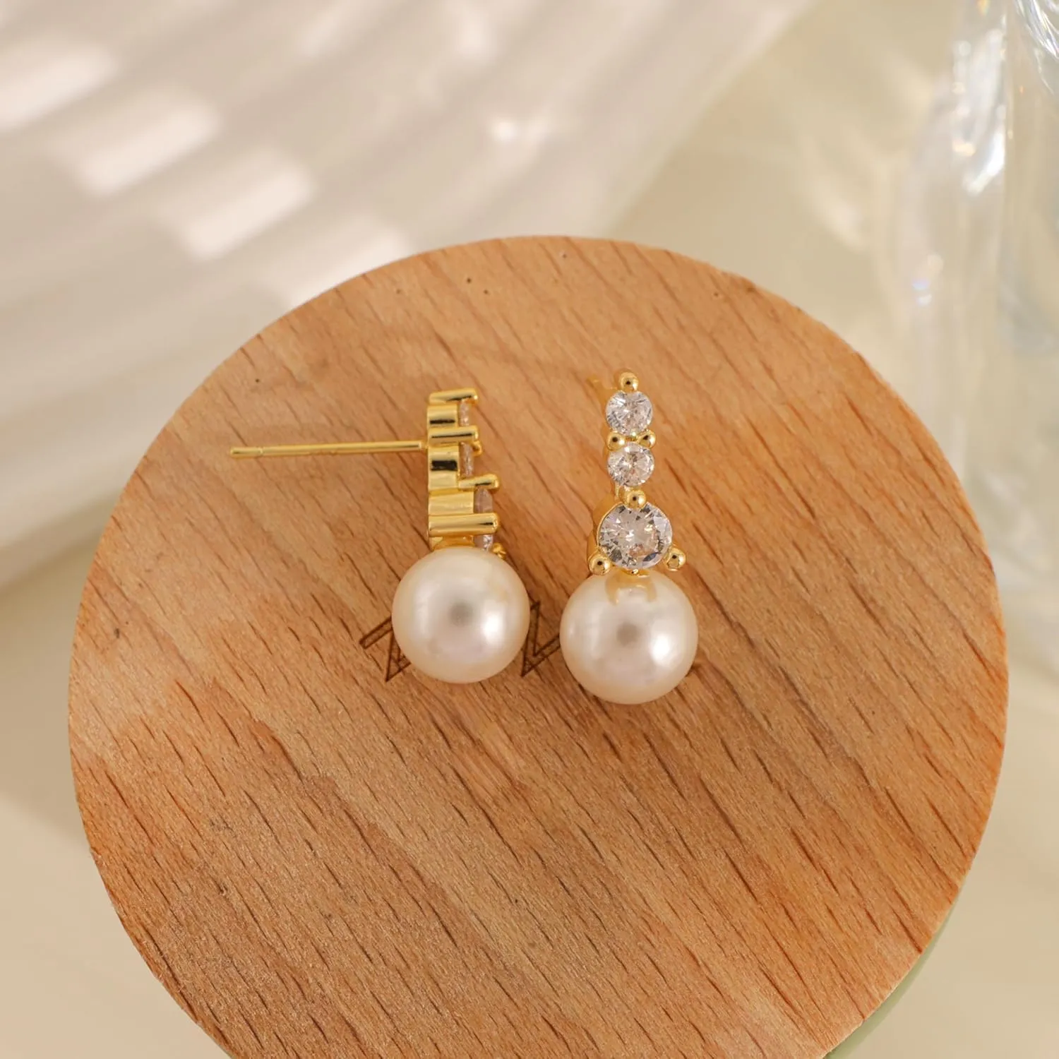 Pearl Earrings for Women - Dainty Gold Dangle Drop Earrings, 14k Gold Plated Cute Bow Design, Hypoallergenic Pearl Studs, Wedding Jewelry Gifts