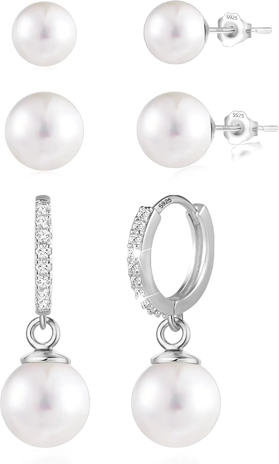 Pearl Earrings for Women Hypoallergenic Silver Pearl Drop Earrings Pearls Hoop Stud Earring Set Jewelry Gifts for Women Earing