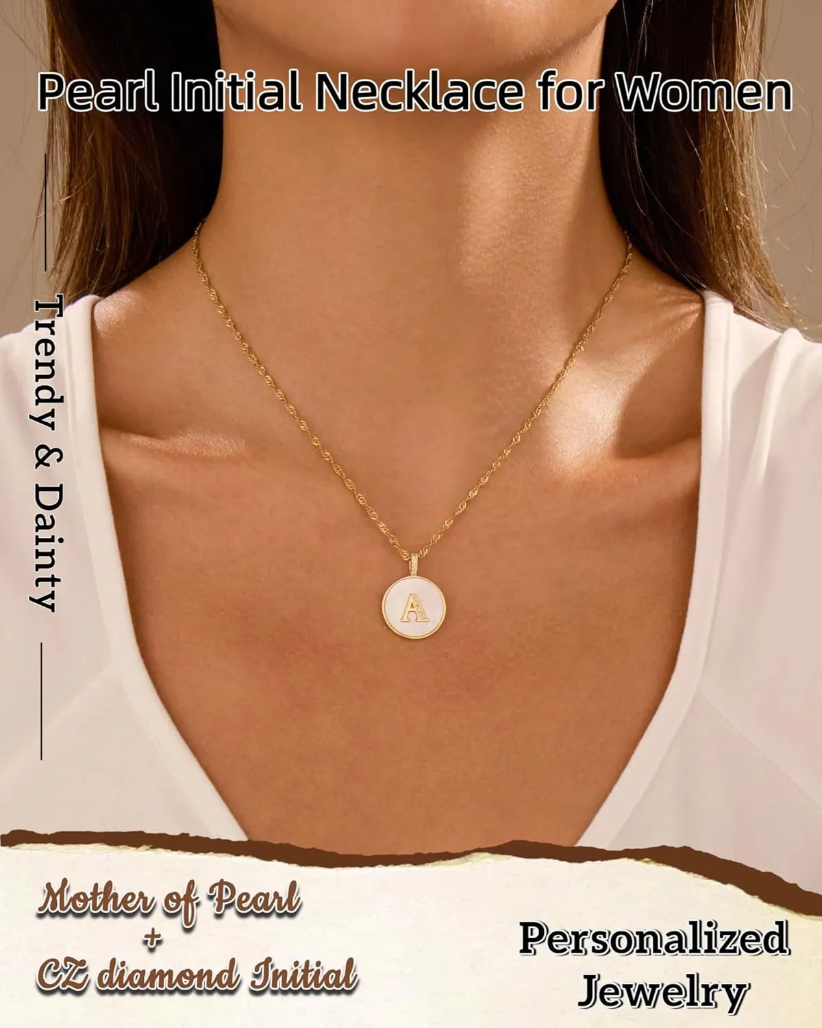 Pearl Initial Necklaces for Women Trendy 14K Gold Plated Cubic Zirconia Diamond Letter A-Z Pendant Necklace Dainty Gold Initial Choker Necklaces for Women Jewelry Gifts