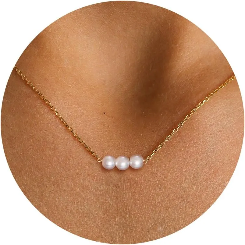 Pearl Necklaces for Women | 14K Gold Plated Chain with Handpicked Pearls, Timeless Dainty Jewelry Gift