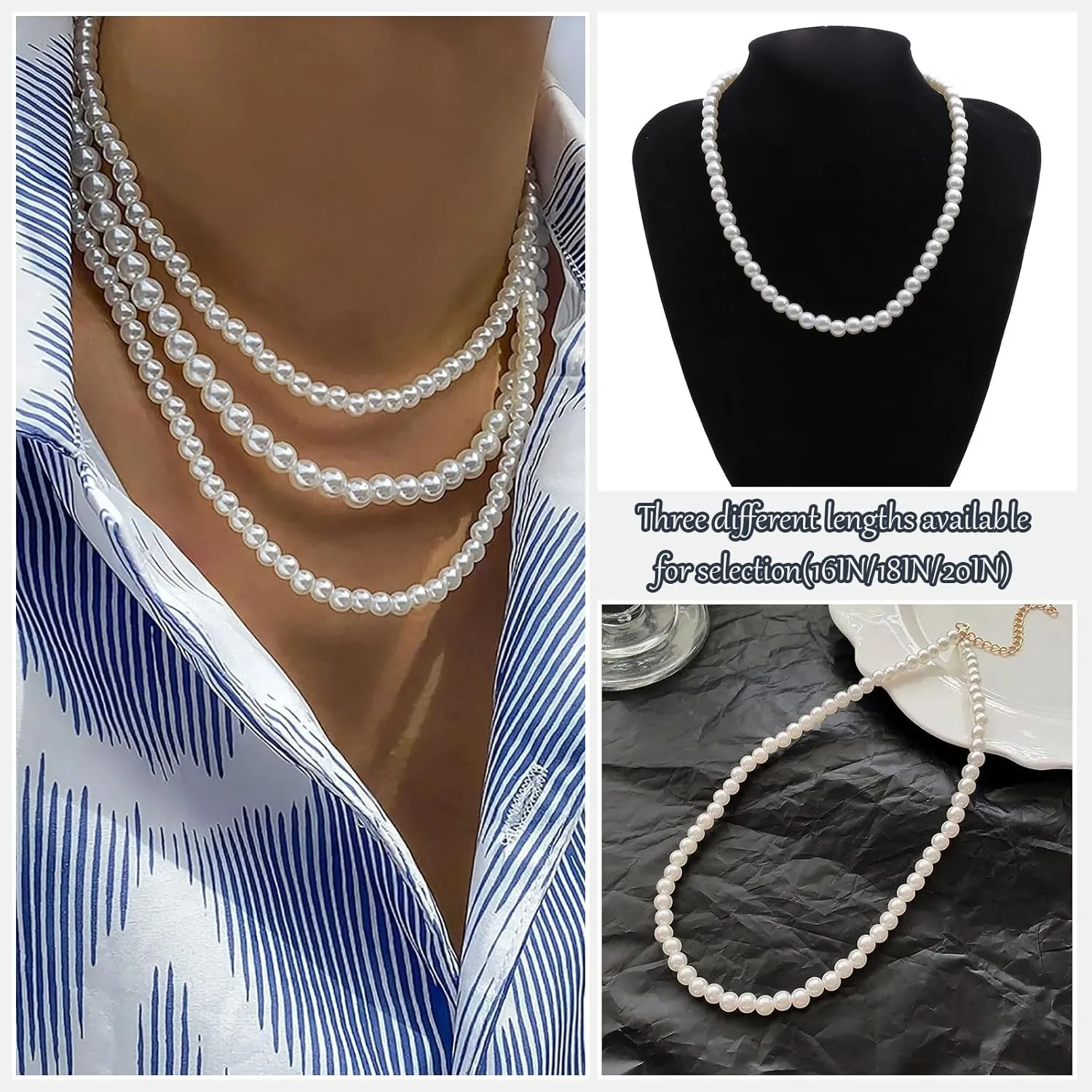 Pearl Necklaces for Women Chunky Pearl Necklace Big Pearl Necklace Statement Necklace Trendy Wedding Party Prom Jewelry for Birde Bridesmaid Accessories