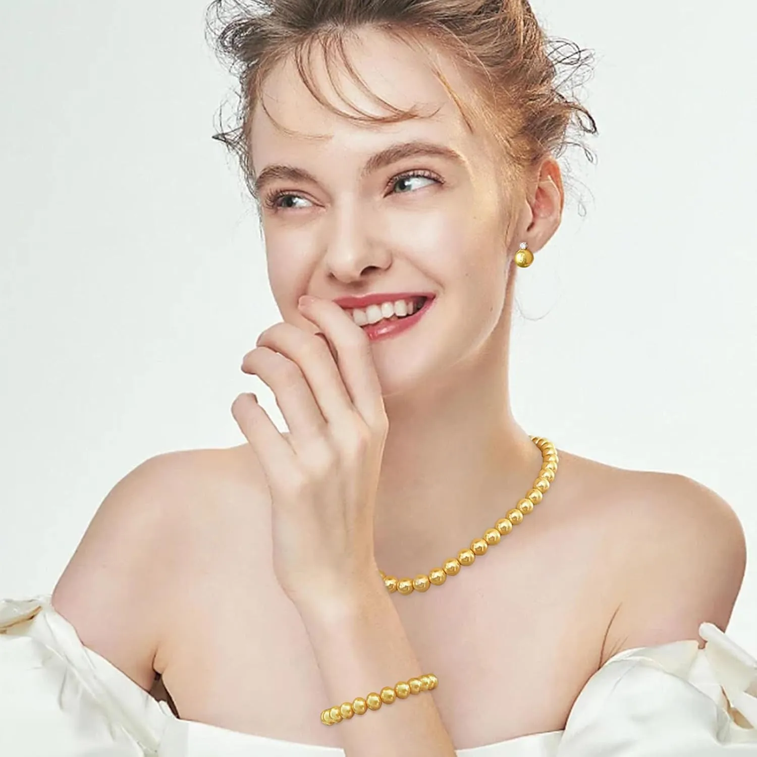 Pearl Necklaces for Women,8mm Pearl Necklace and Earring Bracelet Jewelry Set for Women Men Wedding Birthday Valentine Christmas Day Gifts