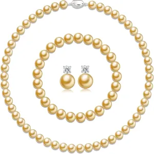 Pearl Necklaces for Women,8mm Pearl Necklace and Earring Bracelet Jewelry Set for Women Men Wedding Birthday Valentine Christmas Day Gifts